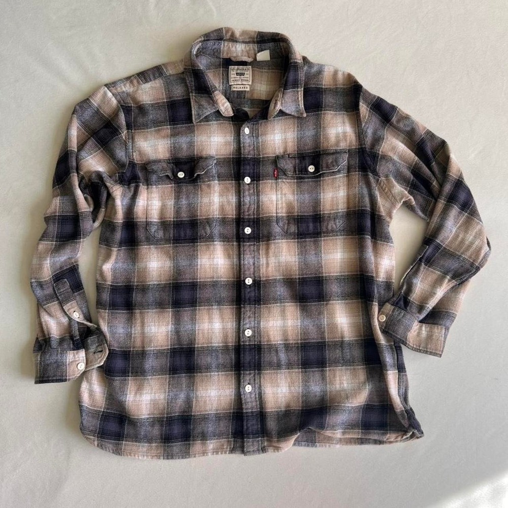Levi's Flannel Relaxed Fit Brown Black Workwear Warn Western